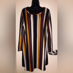 TMG-Striped Long Sleeve Swing Dress - or with leggings and boots! Large